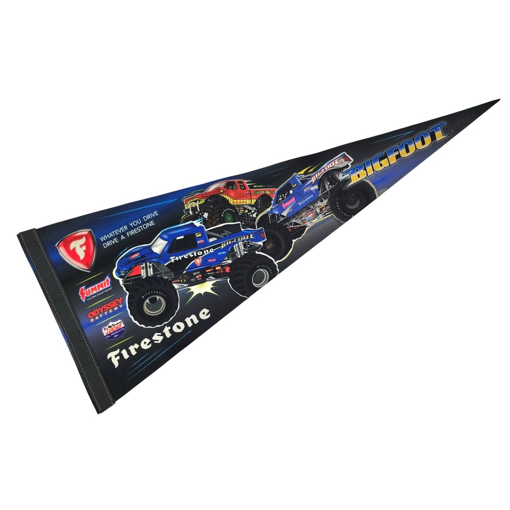 Firestone Bigfoot Monster Truck‎ Pennant Racing Memorabilia Black Blue 29" Large